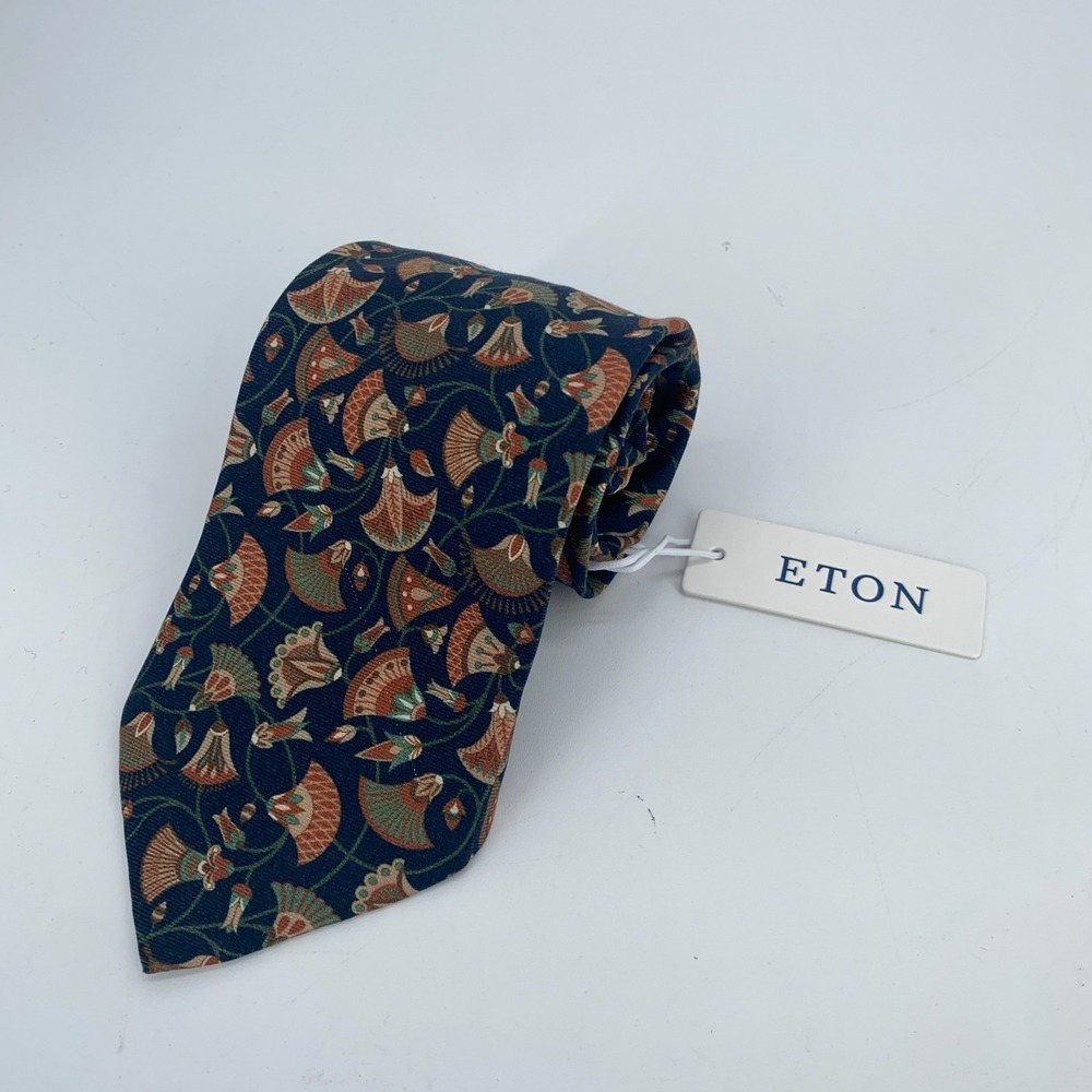 Eton Tie Mens One Size Colorful Floral Art Print Silk Classic Necktie Italy NWT